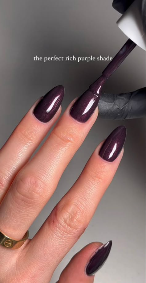 Solid Dark Nail Colors, Opi Black Cherry Chutney, Nails Light Purple, Cherry Chutney, Dark Color Nails, Opi Black, Purple Chrome Nails, Trendy Almond Nails, New Years Nail