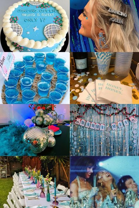 there's a lot of fun and a good atmosphere with ABBA's songs Mama Mia Dancing Queen Birthday, Party Ideas For 17th Birthday, 20 Birthday Party Ideas Decoration, 17 Theme Party, Abba Bday Party, Dancing Queen Bday Party, Abba Theme Birthday Party, Birthday Party Themes 20 Years Old, 17 Birthday Ideas Theme