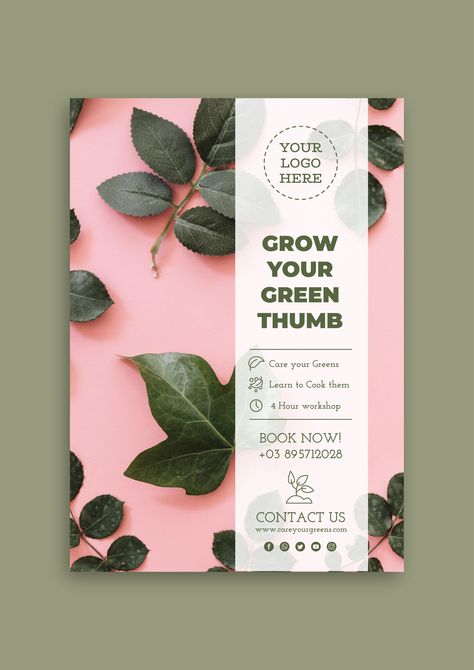 Minimalist Plants Workshop Flyer Poster Selling Product, Flyer Inspo Aesthetic, Minimalistic Flyer Design, Plant Sale Poster, Landscape Flyer Design, Flyer Design Product, Plants Graphic Design, Workshop Flyer Design, Gardening Flyer