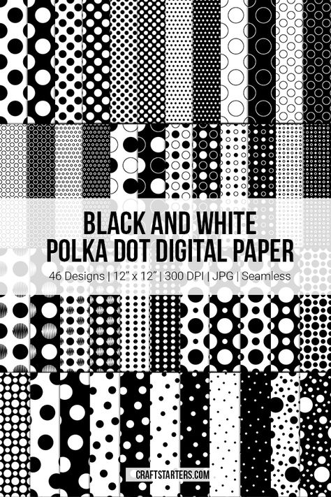 Free black and white polka dot digital paper (personal use only). The designs are 12x12 in JPG format. Download this set at https://craftstarters.com/download/digital-paper/black-and-white-polka-dot/ Polka Dot Paper Printable Free, Scrapbook Papers Free Printable, Free Digital Paper Downloads, Digital Paper Free Download Printables, Digital Paper Free Download Printables Patterns, Digital Paper Free Download, Paper Patterns Design, Free Scrapbook Paper, Free Digital Scrapbooking Paper