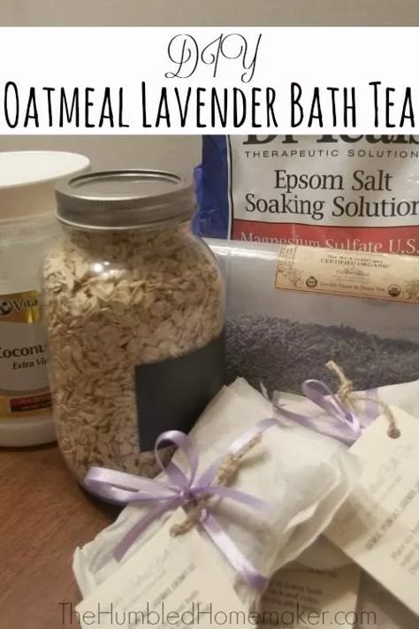 DIY Oatmeal Lavender Bath Tea | The Humbled Homemaker Bath Tea Bags Diy, Diy Bath Tea, Bath Tea Recipe, Diy Tea Bags, Bath Tea Bags, Diy Oatmeal, Bath Teas, Tub Tea, Tea Bath