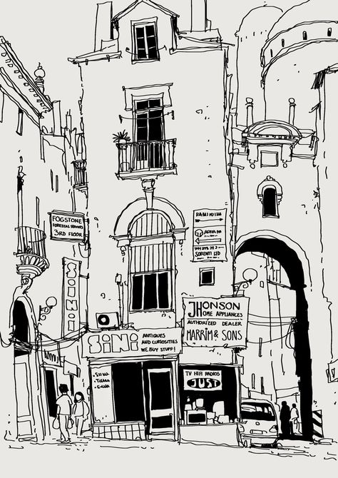 Comic Book Frames, City Sketch, Building Sketch, Building Drawing, Building Illustration, Line Sketch, Architecture Drawing Art, Sketch A Day, Architectural Sketch