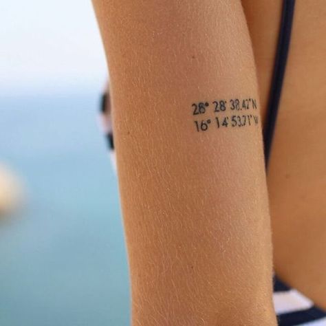 Minimalist Name Tattoo, Location Tattoo, Coordinates Tattoo, Paris Tattoo, Typography Tattoo, Timeless Tattoo, Stylish Tattoo, Hawaiian Tattoo, Most Popular Tattoos