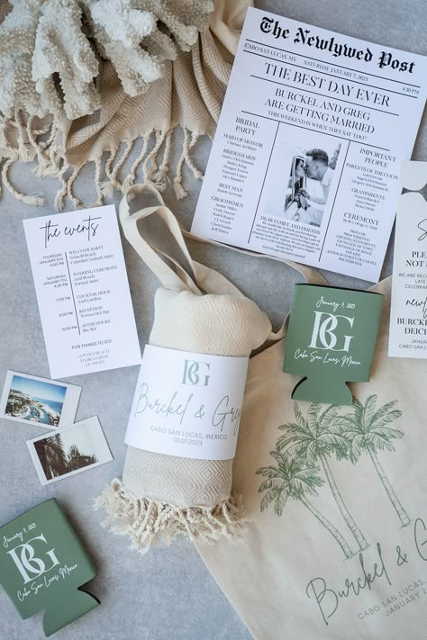 Wedding Favours Destination Weddings, Welcome Bag For Destination Wedding, Cabo Wedding Welcome Bags, Beach Welcome Bags, Welcome Bag Destination Wedding, Welcome Bags For Wedding Guests Ideas, Destination Welcome Bags, Mexico Wedding Welcome Bags, Beach Wedding Welcome Bags