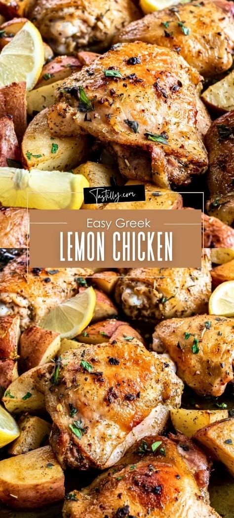 Quick & Easy Greek Lemon Chicken Lemon Thigh Chicken, Mediterranean Lemon Chicken Recipes, Greek Lemon Roasted Chicken, Easy Tasty Chicken Recipes, Greek Chicken Baked Easy, Meteranian Diet Recipes Chicken, Lemon Chicken Dinner Recipes, Lemon Fried Chicken, Italian Chicken Thighs Baked