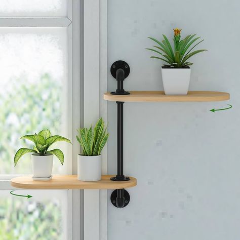 Amazon.com: Window Rotating Plant Shelf - 3-Tier Wooden Indoor Plant Stand, 16 inches for Optimal Light Exposure, Wooden Window Shelf for Small Spaces - Ideal for Growing Herbs, Flower Pot Organizer and Storage : Patio, Lawn & Garden Window Sill Shelf For Plants, Shelves On Windows, Rotating Plant Shelf, Indoor Plant Wall Shelves, Window Sill Ideas Decoration, Shelves Around Window, Window Sill Plant Shelf, Shelf Above Window, Plant Window Sill