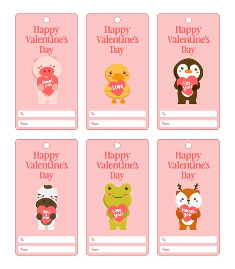 Valentines Day Stickers Free Printables, Valentine Stickers Free Printables, Valentine Gift Tags Printable Free, Valentines Day Tags Printable Free, Valentines Tags For Kids, Cute Animals In Love, Free Printable Valentines Tags, Animal Valentine Cards, Valentines Day Tags