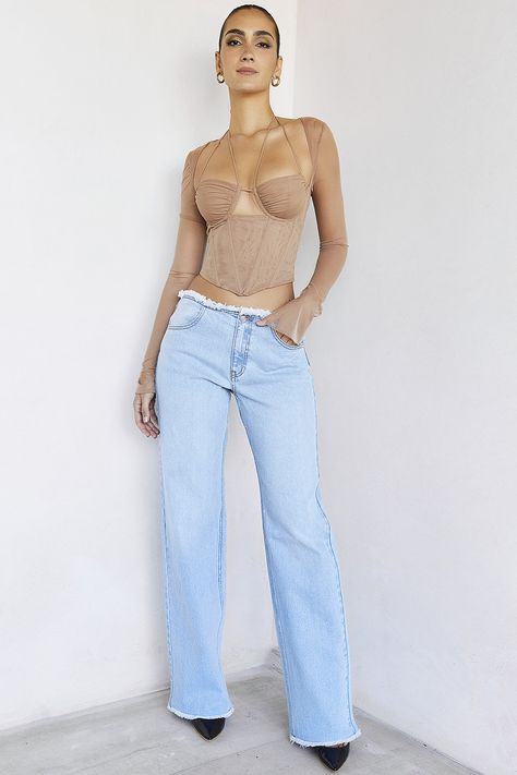 Party Crop Tops, Satin Long Sleeve, Frayed Jeans, House Of Cb, Workout Tank Tops, Color Khaki, Denim Wash, Stretch Denim, Two Piece Pant Set