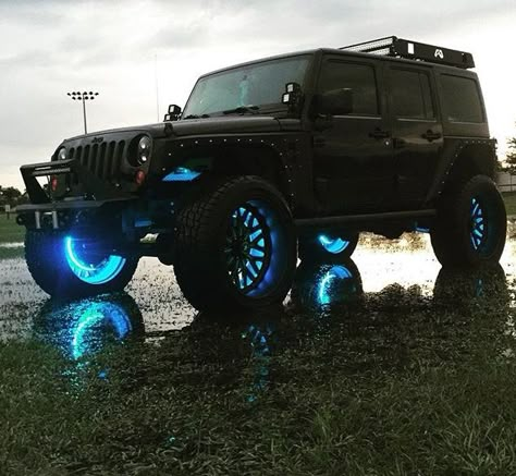 BLACKED OUT WITH BLUE LIGHTS JEEP JK Auto Jeep, Blue Jeep, Jeep Mods, Jeep Wrangler Accessories, Black Jeep, Cars Jeep, Motorcycle Clothing, Wrangler Accessories, Jeep Ideas