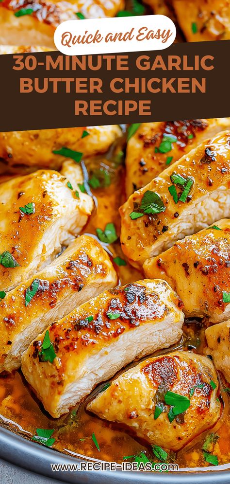 Enjoy this 30-Minute Garlic Butter Chicken that is both juicy and packed with flavor! Quick and easy to prepare, this dish features tender chicken breasts smothered in a rich garlic butter sauce. Ideal for any weeknight dinner or a special occasion, every bite burst with delectable garlic and savory goodness. Pair it with your favorite sides like mashed potatoes or steamed vegetables for a complete meal. Your family will love the taste of this delicious chicken recipe ready in no time! Garlic Herb Butter Chicken, Butterfly Chicken Recipes, Brown Butter Chicken, Easy Garlic Butter Chicken, Butterfly Chicken Breast, Juicy Chicken Breast, Butter Chicken Sauce, Chicken Breast Recipes Baked, Butter Substitute