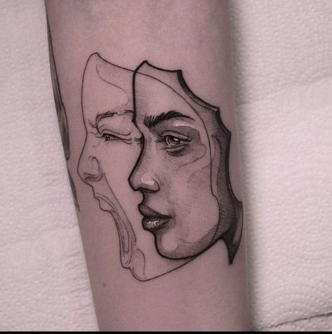 Two Faced Tattoo Ideas, 2 Face Tattoo Mask, رسم كاريكاتير, Special Tattoos, Muster Tattoos, Mask Tattoo, Moon Drawing, Head Tattoos, Tattoo Outline