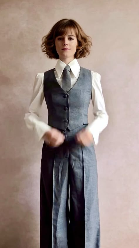 Nonbinary Fashion Formal, Women In Menswear, Writer Fashion, Women In Mens Suits, Nonbinary Wedding Outfit, Womens Suit Vest, Gender Neutral Outfits, Androgynous Women, Grad Outfits