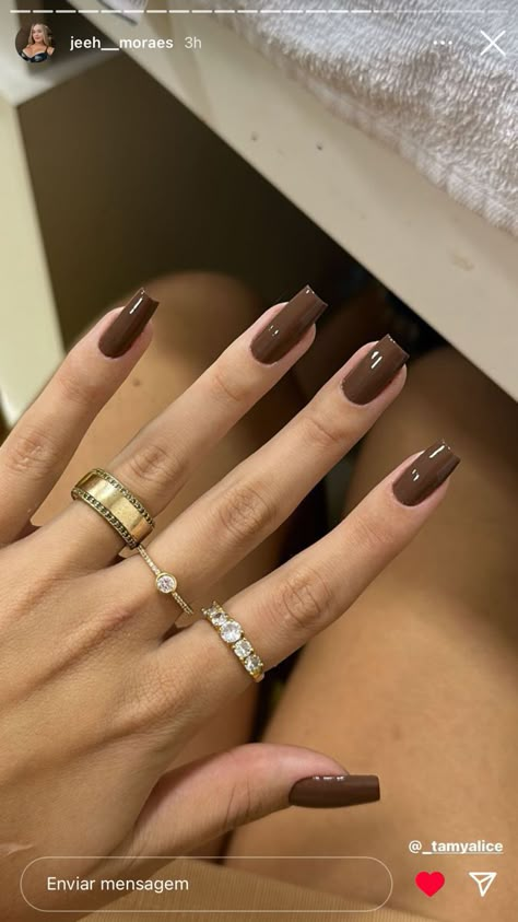 Short Brown Square Nails, Autumn Nails Ideas 2024, Brown Gel X Nails, Brown Manicure Ideas, Elegant Nails Brown, Square Brown Nails, Elegant Brown Nails, Elegant Autumn Nails, Brown Square Nails