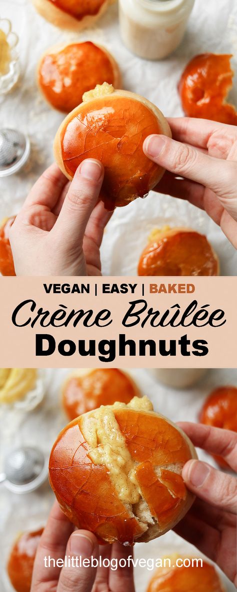 Vegan Creme Brulee, Vegan Breakfast Recipes Easy, Vegan Brunch Recipes, Vegan Doughnuts, Homemade Pastry, Vegan Pastries, Dinner Party Dishes, Baked Doughnuts, Donuts Donuts