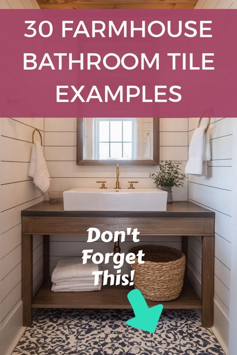 See some quick examples and tips for the best tiles to use if you want a stunning farmhouse bathroom. Farmhouse Tiles Bathroom, Country Cottage Bathroom Tiles, Bathroom Tile Floor Ideas Neutral, Toilet Wall Tiles Pattern, Small Bathroom Tile Ideas Wall, Farmhouse Bathroom Floor Tile, Guest Bathroom Tile Ideas, Farmhouse Bathroom Flooring Ideas, Farmhouse Bathroom Flooring