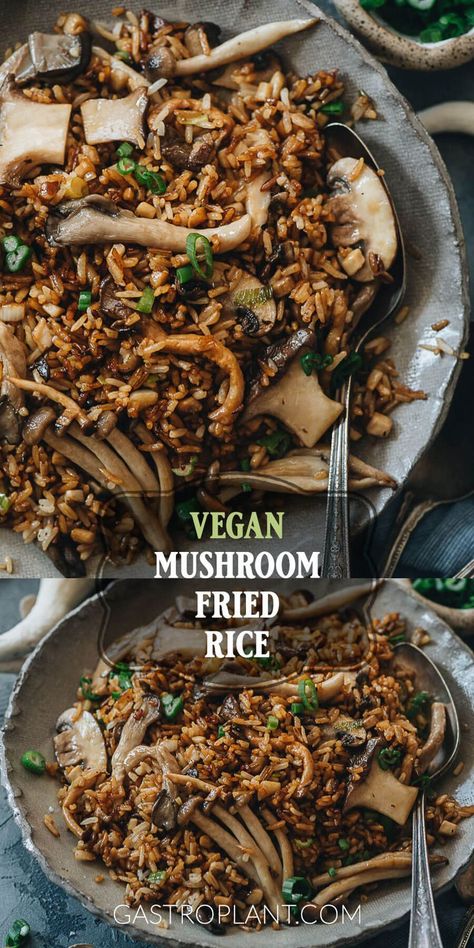 Mushroom Fried Rice, Mushroom Recipes Vegan, Resep Vegan, Mushroom Dish, Vegan Rice, Vegan Mushroom, Vegan Main Dishes, Vegan Foods, Vegan Dinner Recipes