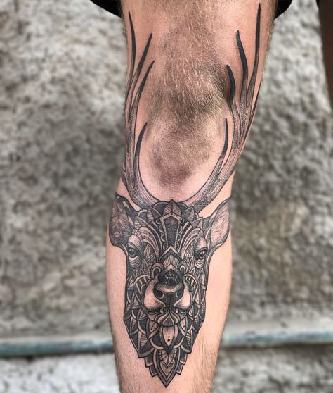 Norse Stag Tattoo, Deer Knee Tattoo, Skink Tattoo, Buck Tattoo, Ugly Tattoos, Deer Tattoos, Elk Tattoo, Outdoor Tattoo, Deer Tattoo Designs