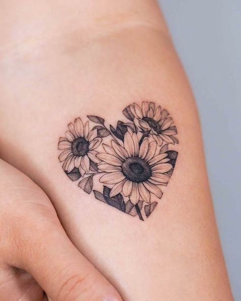 Covering Tattoos, Small Sunflower Tattoo, Sunflowers Tattoo, Sunflower Tattoo Simple, Sunflower Tattoo Shoulder, Framed Tattoo, Mom Tattoo Designs, Shape Tattoo, Floral Tattoo Sleeve