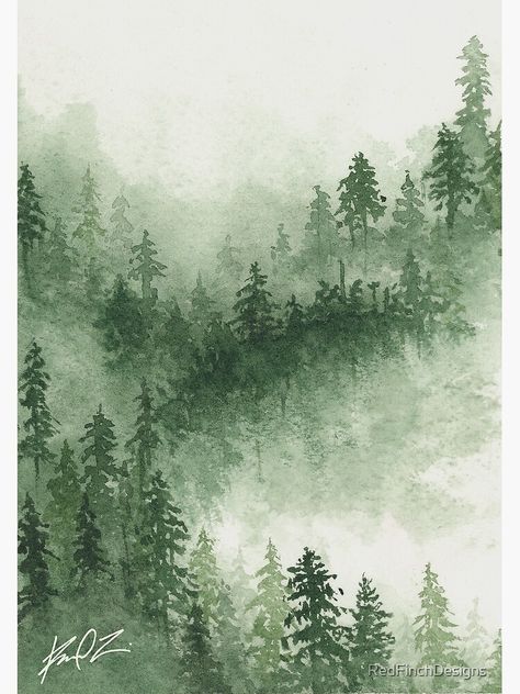 "Misty mountain pine forest watercolor painting print" Photographic Print by RedFinchDesigns | Redbubble Misty Pine Forest, Pine Watercolor, Forest Watercolor Painting, Greece Instagram, Pine Tree Drawing, Pine Tree Painting, Forest Drawing, Forest Watercolor, Ipad Snap