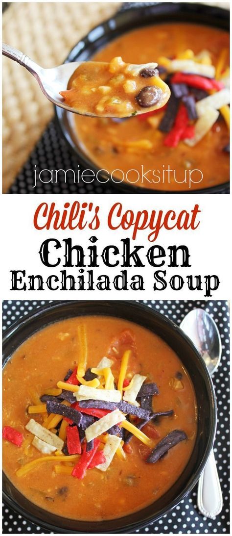 Chili’s Copycat Chicken Enchilada Soup Enchilada Chili, Chili's Chicken Enchilada Soup, Enchiladas Chicken, Enchilada Soup Recipe, Fruit Cheesecake, Chicken Enchilada Soup, Enchilada Soup, Thick Base, Chicken Enchilada