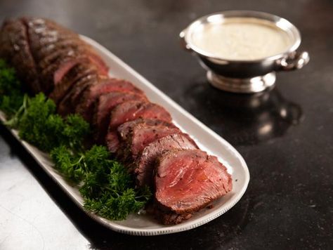 Get Filet of Beef with Mustard Horseradish Sauce Recipe from Food Network Horseradish Sauce Recipe, Filet Of Beef, Beef Tenderloin Recipes, Beef Entrees, Beef Filet, Healthy Cook Books, Ina Garten Recipes, Horseradish Sauce, Beef Roast