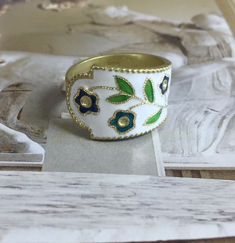 Floral enamel ring Silver Flower Enamel Ring As A Gift, Gold Enamel Flower Jewelry, Elegant Flower-shaped Enamel Wedding Ring, Elegant Gold Enamel Flower Ring, Gold Enamel Flower Ring, Enamel Flower, Enamel Ring, Flower Ring, Cuff Bracelets