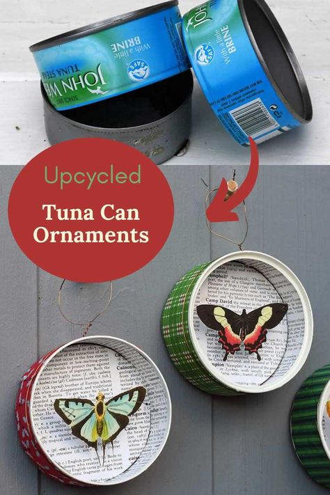 Tuna Can Diorama, Free Butterfly Printables, Tuna Cans, Christmas Butterfly, Tuna Can, Repurposed Crafts, Christmas Diorama, Tin Can Art, Aluminum Can Crafts