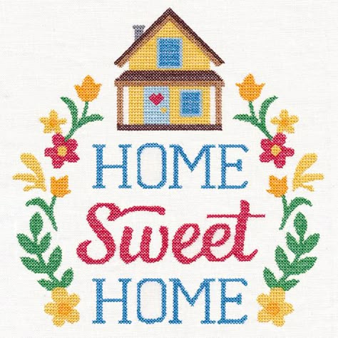 Home Cross Stitch, Wreath Cross Stitch, Stitch Embroidery Design, Autumn Cross Stitch Patterns, Wreath Cross, Home Wreath, Cross Stitch House, Aida Cloth, Pola Kristik