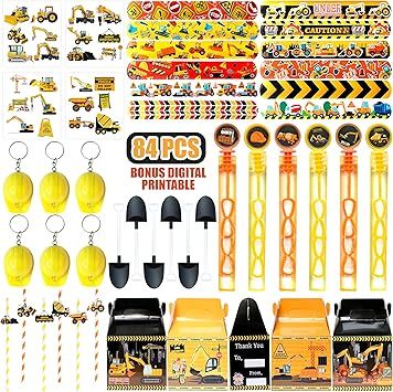 This 84 pcs party favors added many construction engineering vehicles elements, such as cranes, hard hats, bulldozers, safety slogans, excavators, construction tools and so on. Perfectly designed with orange and bright excavator theme elements for under construction birthday parties. Construction Party Favors, Safety Slogans, 1st Birthday Party Favors, Construction Theme Birthday Party, 2nd Birthday Boys, Construction Engineering, Construction For Kids, Dumper Truck, Construction Birthday Parties