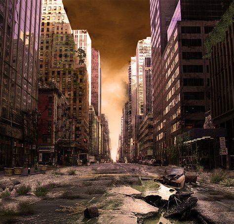 35 Extraordinary "End of The World" Inspired Artworks - Hongkiat Apocalyptic City, Apocalypse Landscape, Post Apocalyptic World, Post Apocalyptic City, Arte Zombie, Apocalyptic Art, Apocalyptic World, Wattpad Background, Apocalypse World