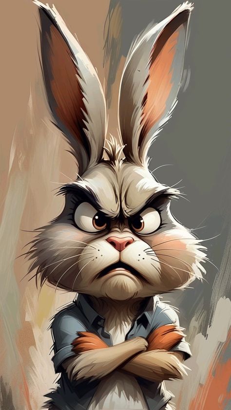 Canvas Art Frame, Crazy Rabbit, Grumpy Bunny, Kids Art Poster, Angry Cartoon, Illustration Animals, Glasses Ideas, Animal Caricature, Weird Drawings