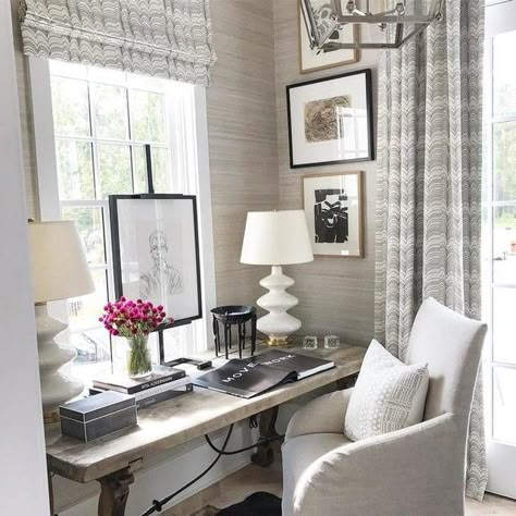 Classic Eclectic, Casa Country, White Drapes, Office Nook, Office Guest Room, Work Spaces, Home Office Space, Home Office Ideas, Contemporary Home Decor