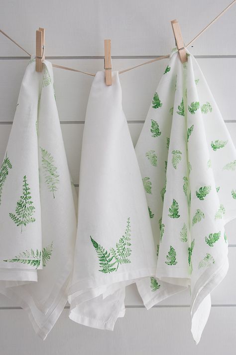 Spring Tea Towels Diy, Print On Tea Towels Diy, Stamped Dish Towels Diy, Making Tea Towels, Block Print Tea Towel Diy, Diy Stamped Tea Towels, Spring Tea Towels, Flower Sack Towel Ideas, How To Make Tea Towels