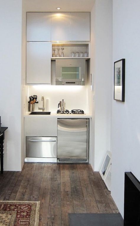 Cocinas Pequeñas Modernas 2020 2019 + de 150 Fotos e Ideas Small Attic Kitchenette, Micro Kitchen Ideas, Micro Kitchen, Model Dapur, Desain Pantry, Micro Apartment, Kabinet Dapur, Garage Remodel, Deco Studio