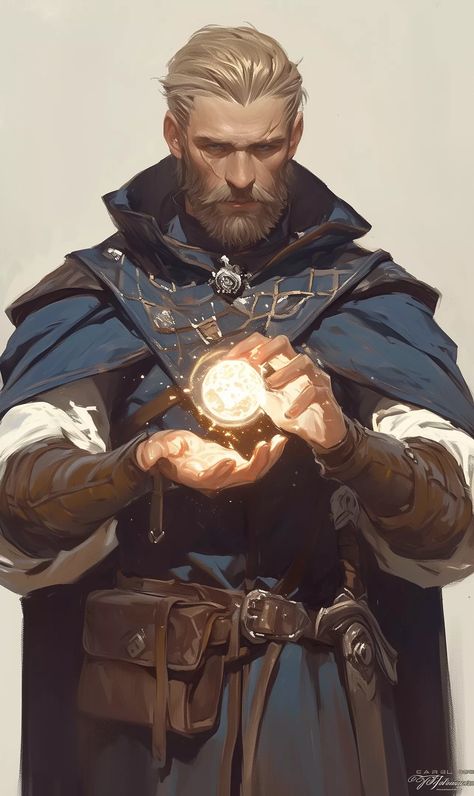 Magician Art Character Design, Tavern Keeper Art, Dnd Cleric Art, Wizard Character Art, Dnd Cleric Character Design, Dnd Wizard Character Design, Dnd Human Male, Wizard Concept Art, Male Dnd Character Design