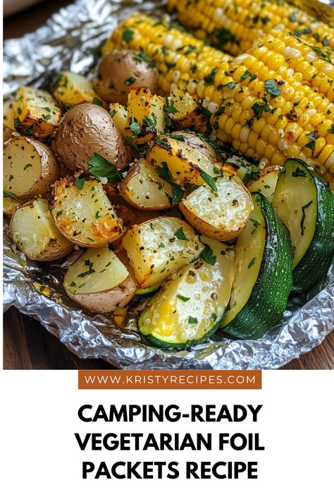 These easy Vegetarian Foil Packets are a camper's dream! Full of tender zucchini, sweet corn, and buttery potatoes with a hint of garlic and lemon, they’re a perfect addition to your outdoor adventures. #CampingMeals #VegetarianFoilPackets #GrillAndBake #HealthyCampingRecipes #SimpleVegetarianEats Recipe With Corn, Buttery Potatoes, Foil Packet Meals, Lemon Zucchini, Foil Packets, Diced Potatoes, Corn Recipes, Veggie Dishes, Easy Vegetarian