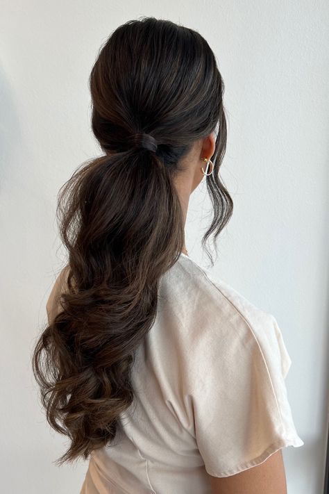 Ponytail Bridal Hair, Bridesmaid Ponytail, Wedding Ponytail Hairstyles, Bridal Ponytail, Bridesmaid Hair Inspo, Wedding Hair Brunette, Wedding Ponytail, Low Ponytail Hairstyles, Pony Hairstyles