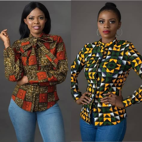 Trendy Ankara Shirts For Stylish Ladies; It's A Must Love Ankara Shirts Women, Ankara Top Styles, Ankara Blouses, African Print Pants, African Print Shirt, Ankara Clothing, African Tops, African Print Tops, Ankara Tops