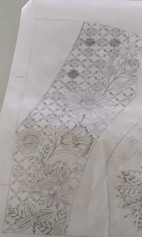 Floral Embroidery Khaka, Khaka Designs Embroidery, Khaka Designs, Embroidery Sketch, Detail Couture, Batik Art, Embroidery Template, Motif Batik, Textile Prints Design