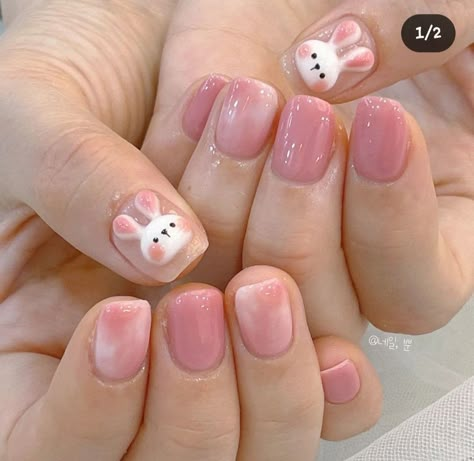 Gummy Nails, X Nails Design, Rabbit Nails, Rabbit Nail Art, Nail Cute, Korean Nail, Bunny Nails, Asian Nails, Nail Painting