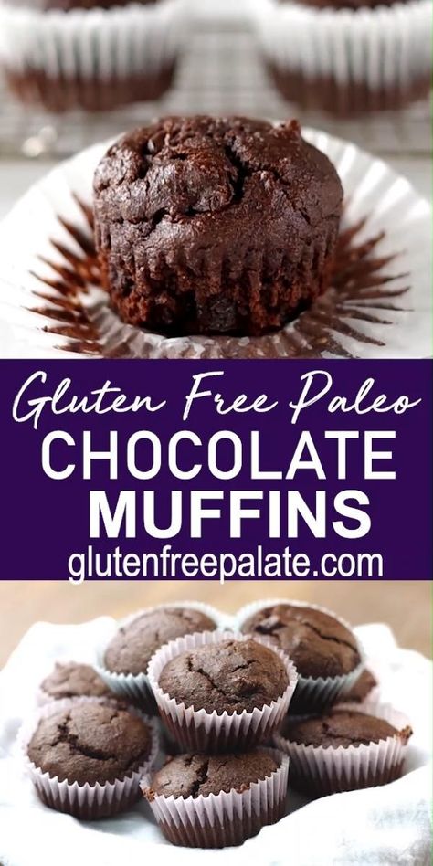 These Grain-Free, Gluten-Free Chocolate Muffins are scrumptious. They are also dairy-free and refined sugar-free making them Paleo friendly. You are going to love these paleo chocolate muffins! Paleo Chocolate Muffins, Gluten Free Chocolate Muffins, Chocolate Peanut Butter Muffins, Delicious Muffins, Peanut Butter Muffins, Peanut Butter Banana Muffins, Chocolate Muffin Recipe, Double Chocolate Muffins, Chocolate Banana Muffins