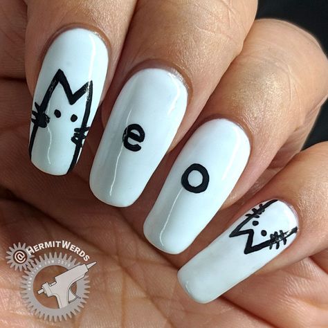 Cat Nail Designs, Halloweenský Makeup, Fake Nails Designs, Cute Simple Nails, Anime Nails, Simple Gel Nails, Cat Nails, White Nail, Short Acrylic Nails Designs