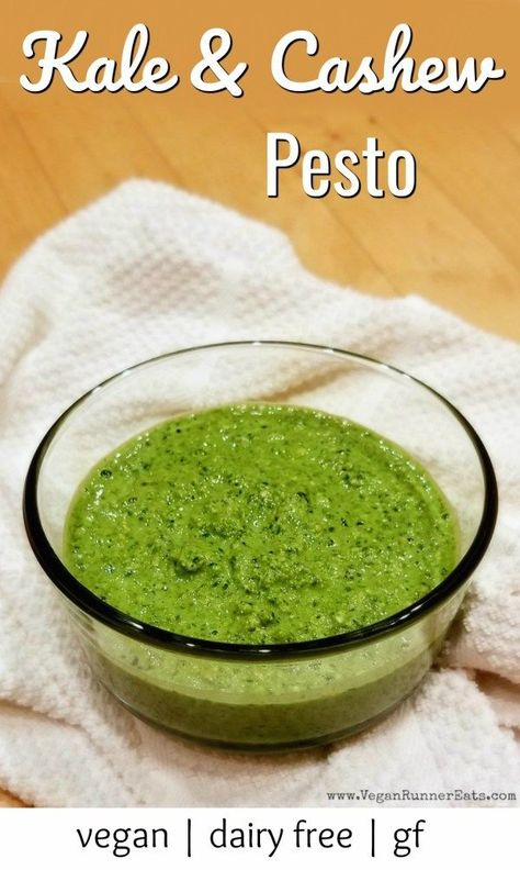 Kale and cashew pesto recipe - a dairy-free vegan pesto recipe with kale, basil and cashews. Naturally gluten-free. | vegan pesto recipe | kale pesto recipe | dairy-free pesto recipe | oil-free vegan pesto | #veganpesto #kalepestorecipe #dairyfreepesto #veganpestorecipe #veganrecipes #veganpasta Cashew Pesto Recipe, Pesto Recipes Dinner, Recipe With Kale, Cashew Pesto, Kale Pesto Recipe, Vegan Pesto Recipe, Recipe Kale, Nut Free Pesto, Gluten Free Pesto