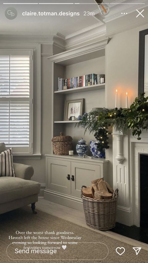 Victorian Living Room Alcoves, Neptune Living Room, Chimney Alcove Cupboard, Tv Cabinet Alcove, Victorian Living Room Alcove Shelves, Fireplace Alcove Ideas, 1930s Alcove Shelving, Alcove Storage Living Room, Alcove Ideas Living Room