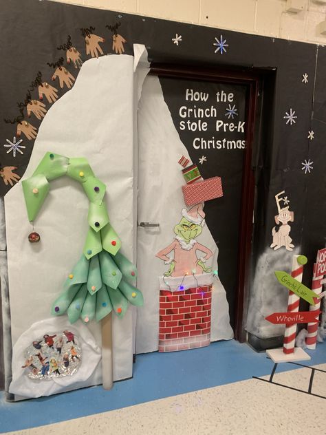 Grinch Themed Christmas Classroom Door, Grinch Theme Classroom Door, Christmas Door Grinch, Grinch Christmas Classroom, The Grinch Classroom Door, Grinch Stole Christmas Door Decorations, How The Grinch Stole Christmas Party, Grinch Door Decor, Christmas Classroom Door Grinch