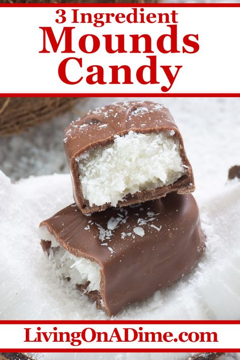 This 3 ingredient Mounds candy recipe makes a rich chocolate coconut candy that tastes just like Mounds chocolate bars! This is sure to satisfy the chocolate coconut lover in your family! Find this and lots more easy Christmas candy recipes with 3 ingredients or less here! Coconut Joy Candy Bars, Candy With Coconut, Coconut Fingers Recipe, Mounds Bars Recipe Almond Joy, Almond Joy Candy Recipe, Simple Christmas Candy Recipes, Chocolate Mounds Cake Recipe, Easy Candy Recipes 3 Ingredients, Chocolate Coconut Candy Recipe