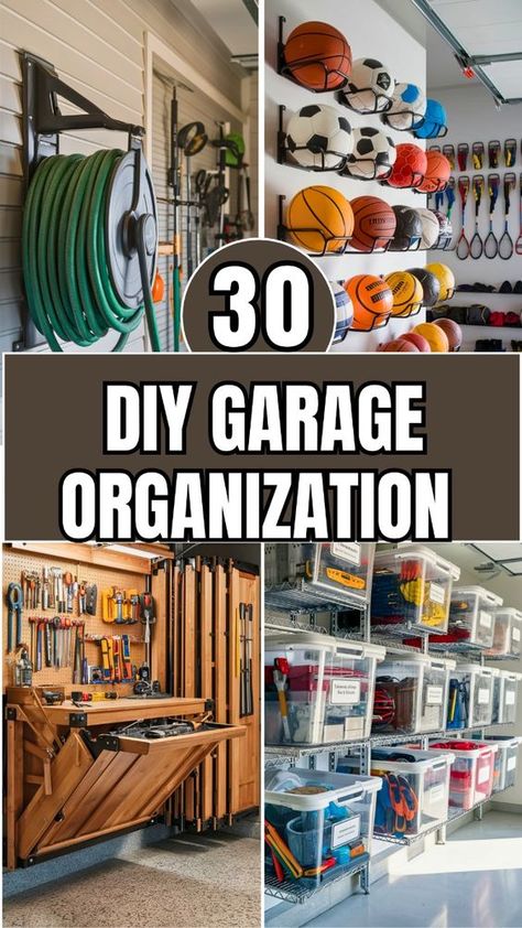 "Transform your cluttered garage into a well-organized haven with our top 30 DIY garage organization hacks! From simple tool storage solutions to clever space-saving ideas, discover how easy it is to reclaim your garage. Perfect for DIYers looking to tidy up efficiently. Pin this now for a clutter-free garage makeover!" Easy Garage Storage Ideas, Space Saving Garage Ideas, Garage And Storage Ideas, Shelving In Garage Ideas, Tool Room Storage Ideas, Organized Tools In Garage, Garage Tools Organization Ideas, Garage Organisation Ideas, Tandem Garage Storage Ideas