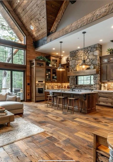 Log Houses, Log Cabin Ideas, Barn Style House Plans, Dream Life House, Rustic Kitchen Design, Farmhouse Kitchen Design, Rustic Home Design, Barn Style House, Village House Design