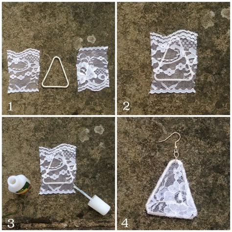 Diy Paper Clips, Diy Lace Earrings, Paperclip Crafts, Fabric Crafts Diy, Lace Crafts, Trendy Diy, Fabric Earrings, Lace Earrings, Lace Jewelry