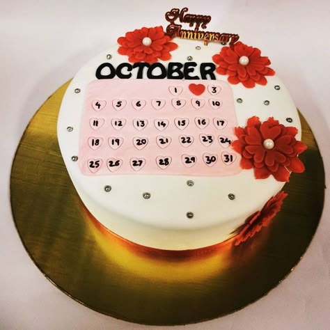 Calendar Anniversary Fondant Birthday Cake 1st Anniversary Cake, Marriage Anniversary Cake, Golden Birthday Cakes, Midnight Cake, Cartoon Birthday Cake, Fondant Cakes Birthday, Happy Anniversary Cakes, There's No Tomorrow, Fondant Cake Designs